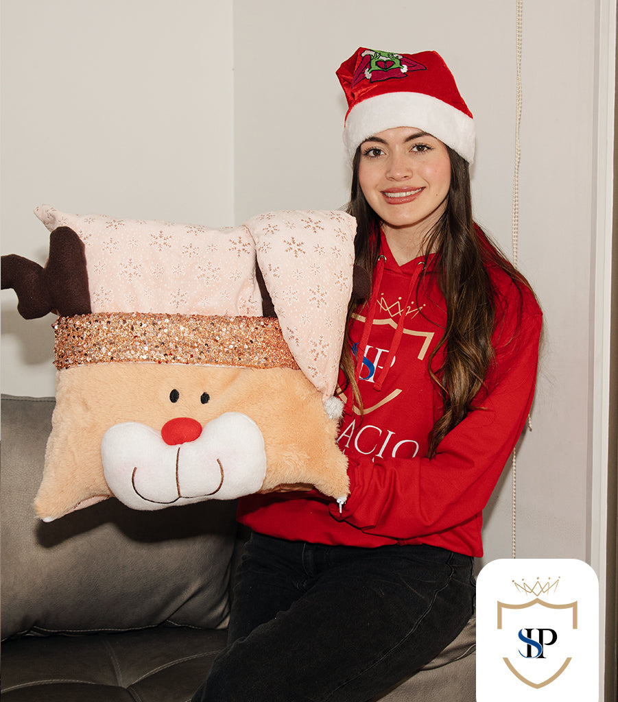 COJIN NAVIDEÑO CARA DE RENO ORO ROSA