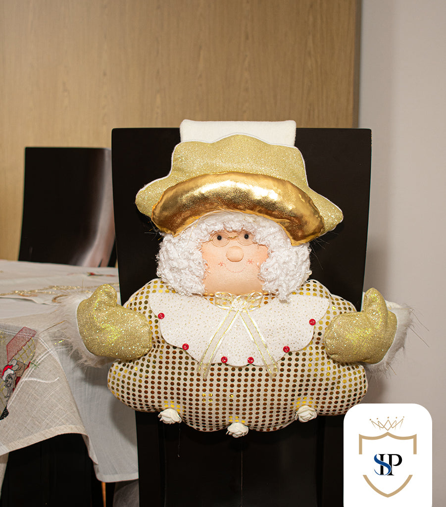 Juego de Espaldar De Silla Diseño Navideño DORADO PEQUEÑO X6 UNIDADES