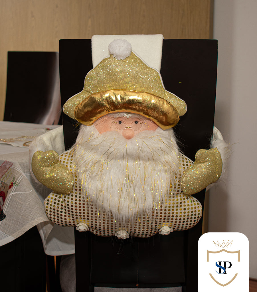 Juego de Espaldar De Silla Diseño Navideño DORADO PEQUEÑO X6 UNIDADES