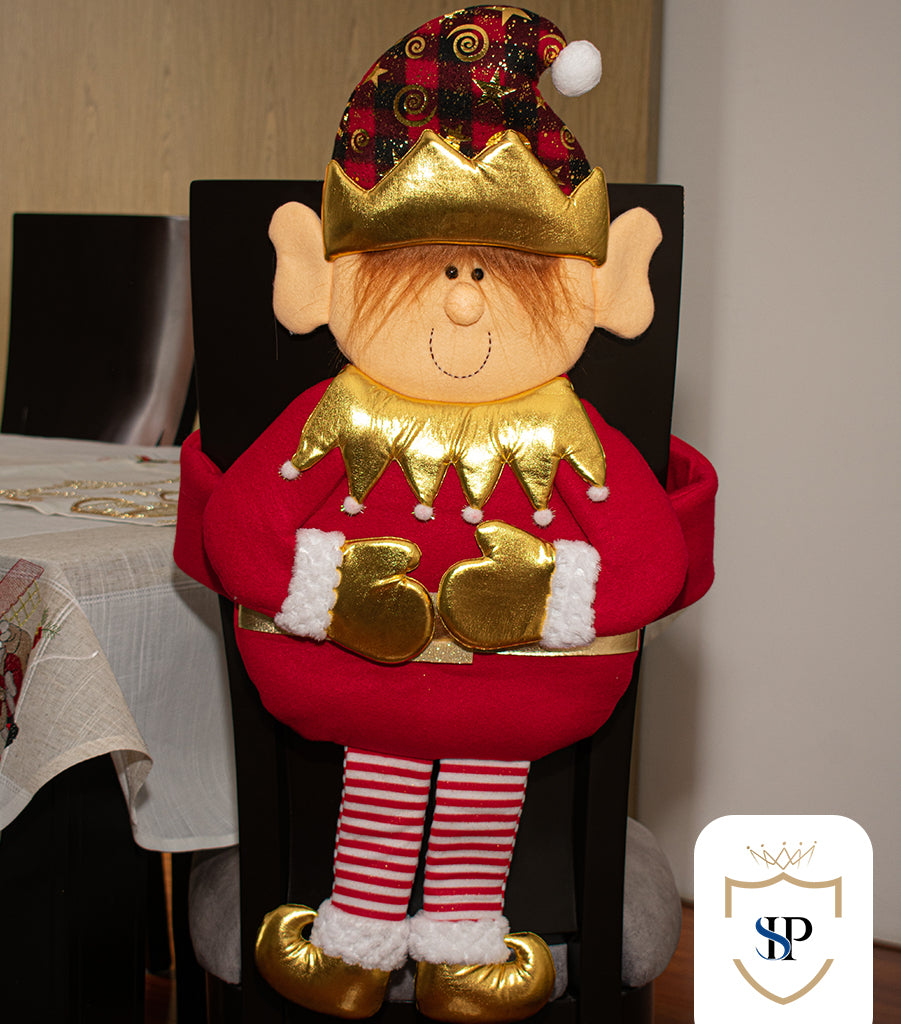 Juego de Espaldar De Silla Diseño Navideño NEGRO ROJO X6 UNIDADES