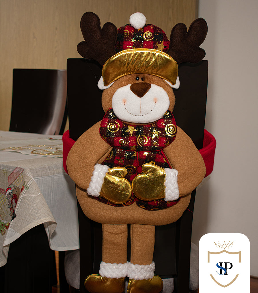 Juego de Espaldar De Silla Diseño Navideño NEGRO ROJO X6 UNIDADES