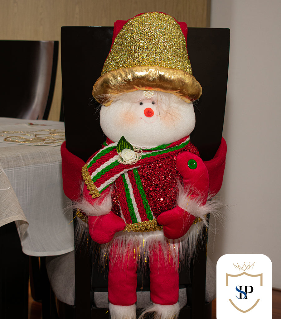 Juego de Espaldar De Silla Diseño Navideño ROJO DORADO X6 UNIDADES