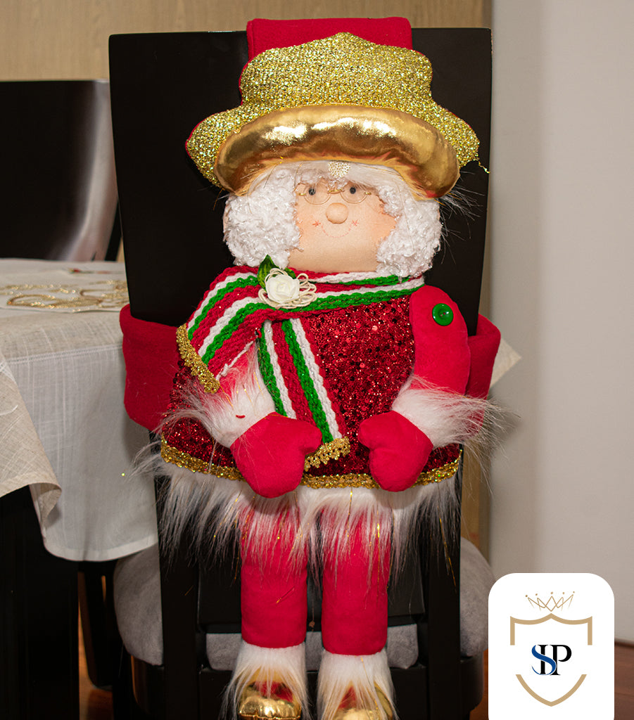 Juego de Espaldar De Silla Diseño Navideño ROJO DORADO X6 UNIDADES