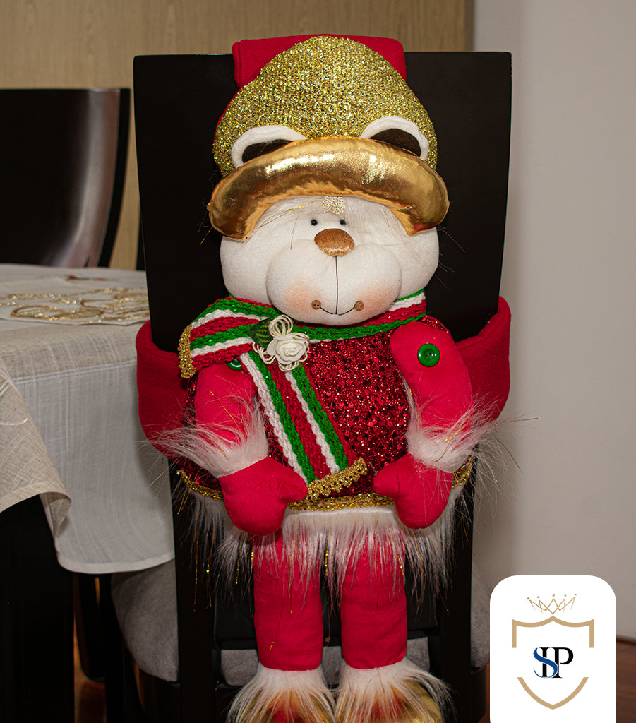 Juego de Espaldar De Silla Diseño Navideño ROJO DORADO X6 UNIDADES