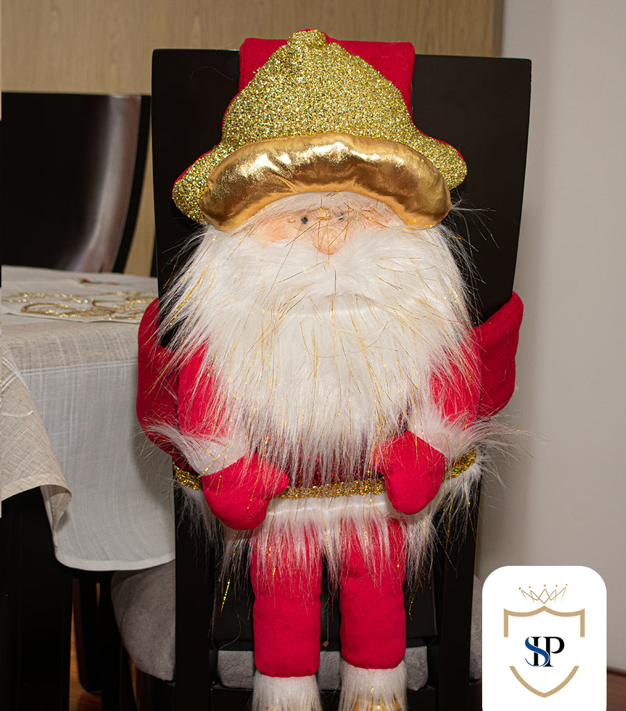 Juego de Espaldar De Silla Diseño Navideño ROJO DORADO X6 UNIDADES