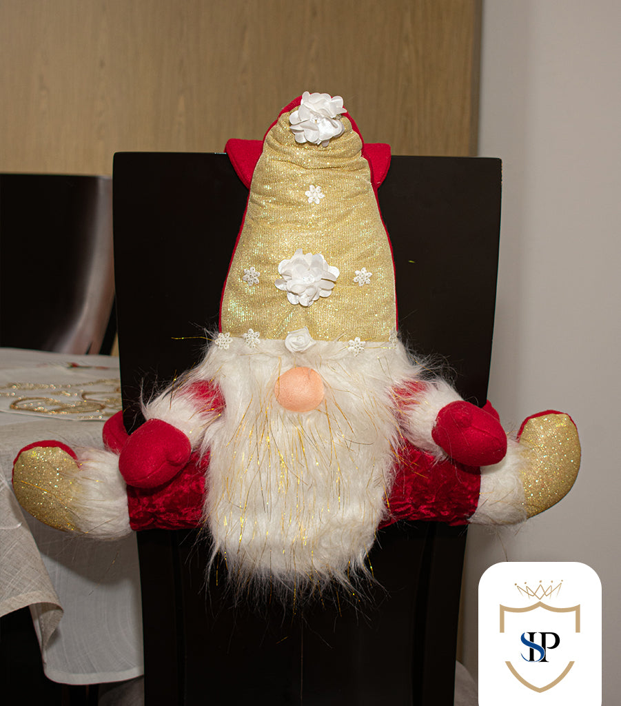 Juego de Espaldar De Silla Diseño Navideño ROJO DORADO PEQUEÑO X6 UNIDADES