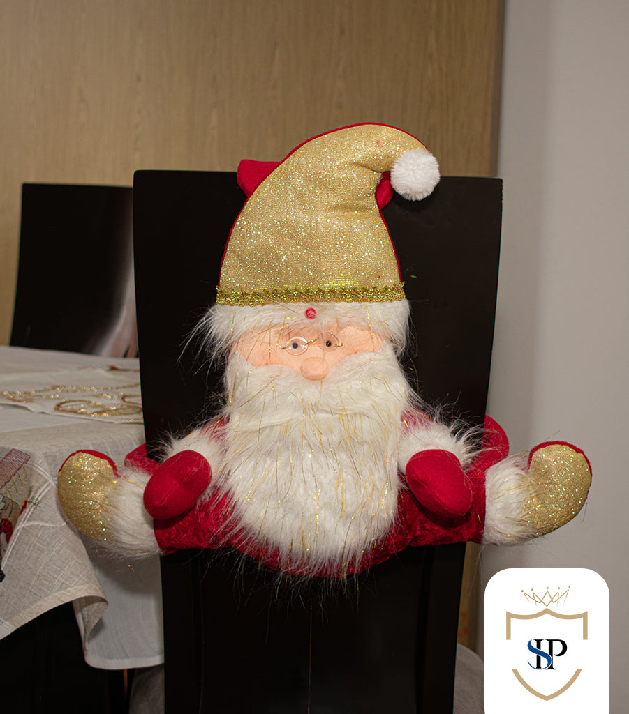 Juego de Espaldar De Silla Diseño Navideño ROJO DORADO PEQUEÑO X6 UNIDADES