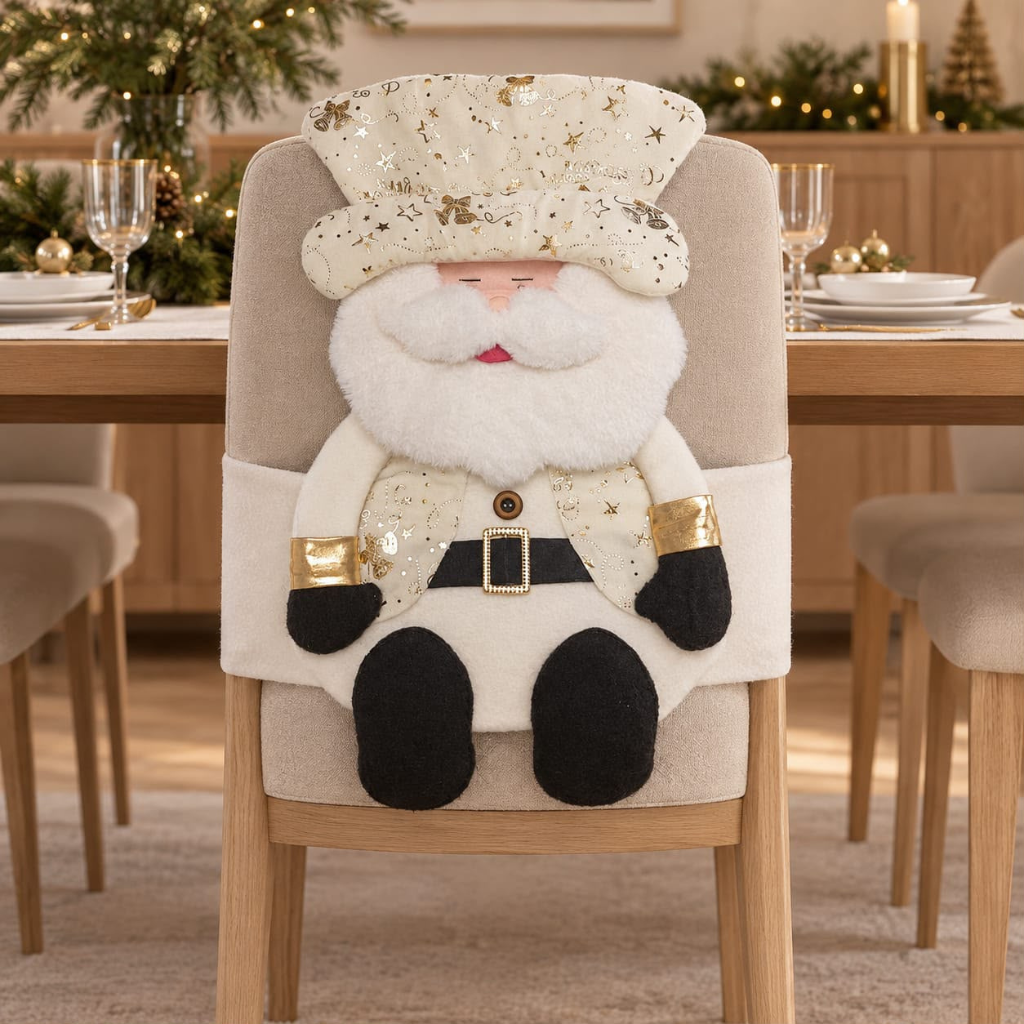 Espaldar Decorativo Navideño para Silla -  Blanco y Dorado