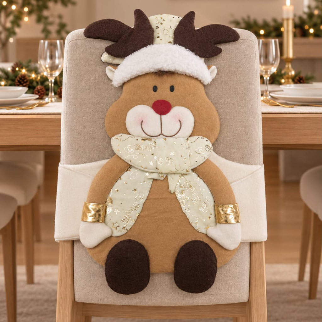 Espaldar Decorativo Navideño para Silla -  Blanco y Dorado