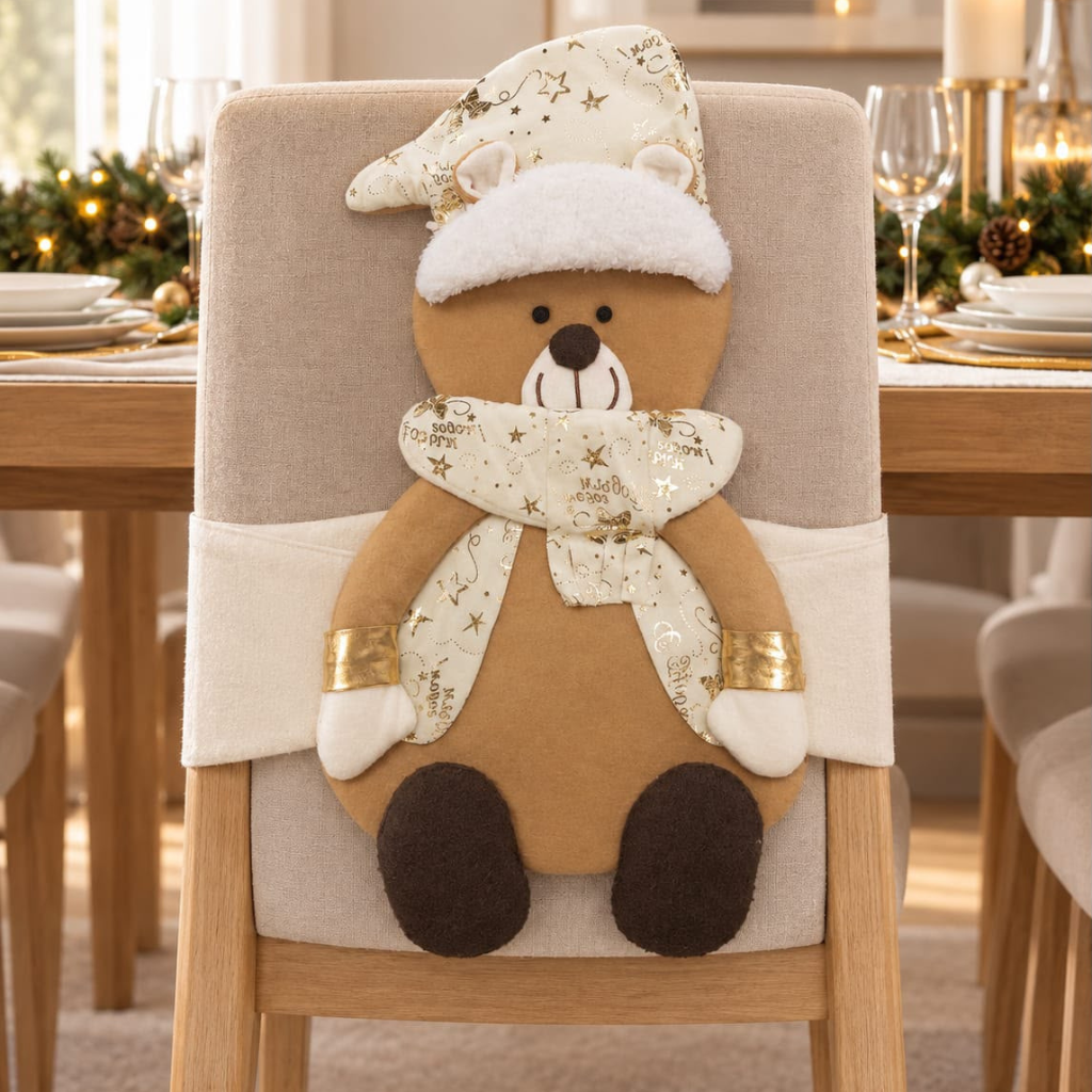 Espaldar Decorativo Navideño para Silla -  Blanco y Dorado