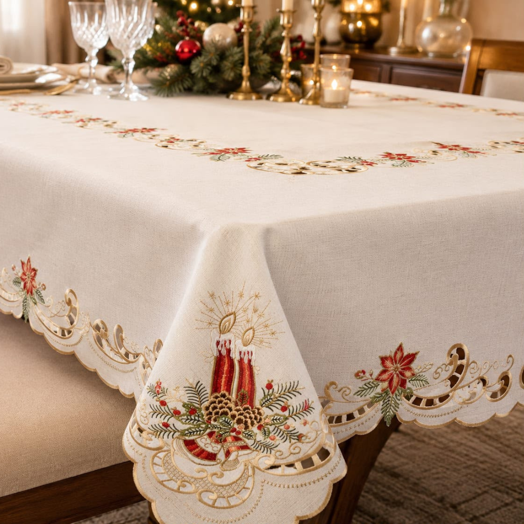 Mantel Navideño Decorativo Rojo y Dorado - Multidiseño