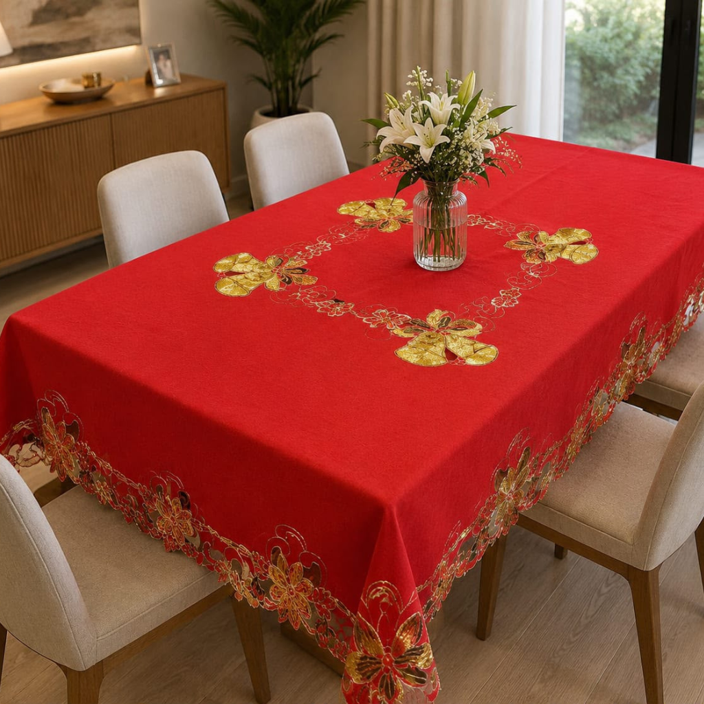 Mantel Navideño Decorativo Rojo y Dorado - Multidiseño